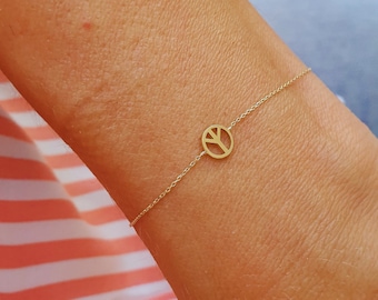 14K Gold Peace Symbol Bracelet - Peace Charm Gift for Christmas - Dainty Peace Emblem Chain Bracelet - Peace Sign Jewelry for New Year's