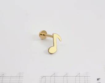 14K Gold Musical Note Shape Tragus Piercing, Music Note Tragus Earring Christmas Gift, Tiny Gold Tragus Stud, Fun Earrings for Music Lover