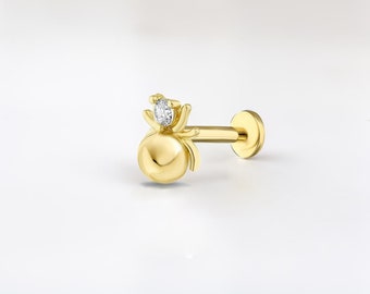 14K Gold Spider Tragus Piercing, Tiny Spider Cartilage Stud, Spooky Jewelry Halloween Gift, Insect Tragus Earring, Animal Ear Piercing