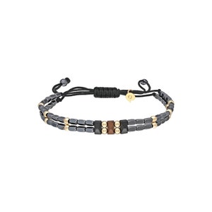 14K Gold Hematite Stone Mens Bracelet, Adjustable Cord Bracelet, Men's Gold and Hematite Jewelry, Natural Gemstone Anniversary Gift for Him