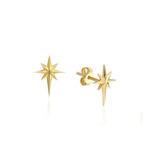 14K Gold North Star Stud Earring, Minimal Star Shaped Stud Earring, Tiny Everyday Earring, Dainty Celestial Jewelry Gift For Her