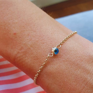 Dainty 14k Gold Evil Eye Bracelet - Navy Blue Eye Protection Jewelry - Solid Gold Turkish Nazar Charm Bracelet - Good Luck Charm Jewelry