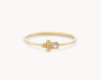 Dainty Gold Bee Ring, Cute Open Ring for Women, Bumble Bee Ring, Minimalist Dainty Bee Ring, Open Cuff Ring, Ladies Ring CZ Diamond Bee Ring