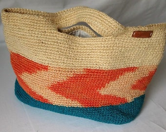 Hand Crocheted Medium Size Variegated Seasonal Bag, Unique Trendy TopHandle Bag as a Gift For Women, Stylish Handmade Tote Bag