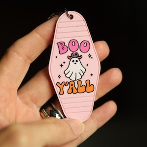 Boo Yall Keychain, Motel Keychain, Keychain, birthday gift, Halloween keychain, western ghost, ghost keychain, cowboy girl ghost, Boo Yall