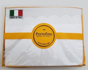 PORTOFINO Luxury Hemstitch KING Sheet Set, White Cotton Made In Italy.Brand New