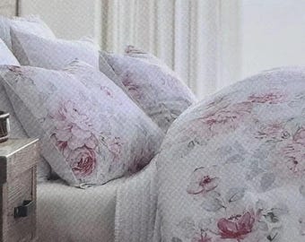 Brooks Brothers Pink Roses Floral KING Duvet Sham Set Linen Cotton. Blend New!