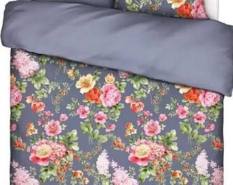 Essenza Floral King Duvet Cover + Two King Shams Cotton Sateen. New!