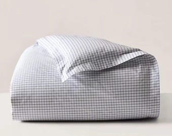 Ralph Lauren Organic Cotton Tattersall Plaid KING Duvet Cover White. Brand New!