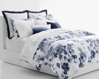 Ralph Lauren Flora Blue White Floral King Comforter & Shams Set! Brand new!