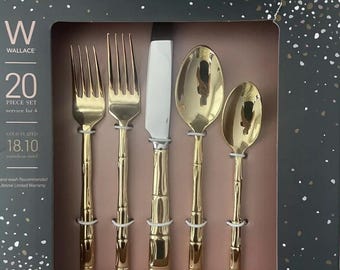 Wallace Bamboo 20 Pieces Flatware Service Set - Gold Plated. Brand New!