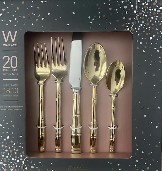 Wallace Bamboo 20 Pieces Flatware Service Set - Gold Plated. Brand