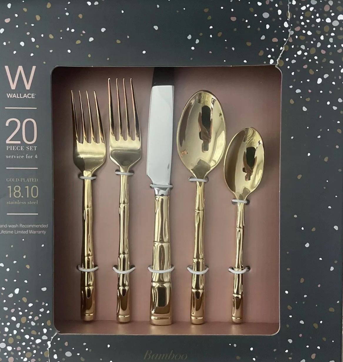 Wallace Bamboo 20 Pieces Flatware Service Set - Gold Plated. Brand