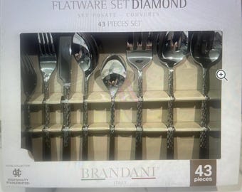 BRANDANI Italy Diamond Hotel Collection Stainless Steel 43Pc Flatware Set for 8.