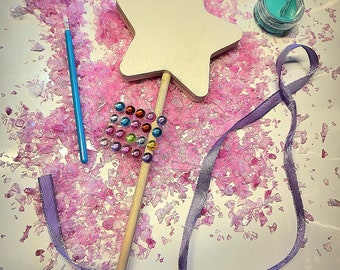 Paint Your Own Star Fairy Wand | Children&#39;s Princess Wand | Fairy Party Favour | Sensory PYO Kids Activity | Girls Flower Girl Favours Gift