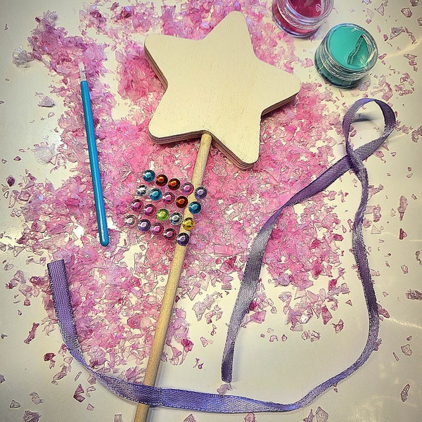 Paint Your Own Star Fairy Wand | Children's Princess Wand | Fairy Party Favour | Sensory PYO Kids Activity | Girls Flower Girl Favours Gift
