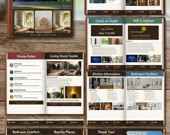 Plantilla digital de libro de bienvenida para Airbnb / Libro de visitas editable en Canva / Alquiler vacacional VRBO