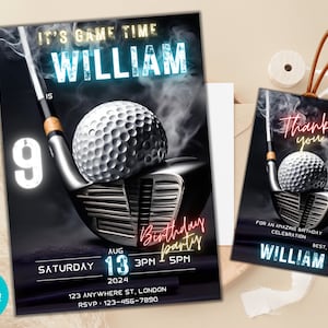 Convite de aniversário de golfe editável, convite para festa de golfe, convite de golfe personalizado, modelo de convite de aniversário de golfe, convite divertido