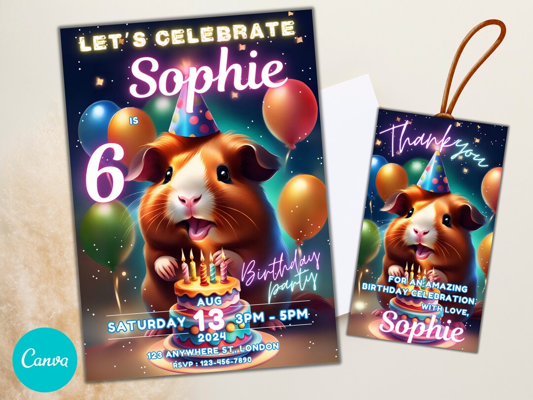 Editable Guinea Pig Birthday Invitation, Guinea Pig Party Invitation ...