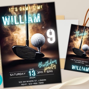 Convite de aniversário de golfe editável, convite para festa de golfe, convite de golfe personalizado, modelo de convite de aniversário de golfe, convite divertido