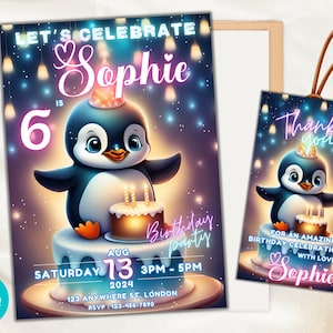 Bearbeitbare entzückende Pinguin-Geburtstagseinladung, Pinguin-Party-Einladung, Pinguin-DIY-Einladung, Pinguin-Vorlageneinladung, Spaß einladen
