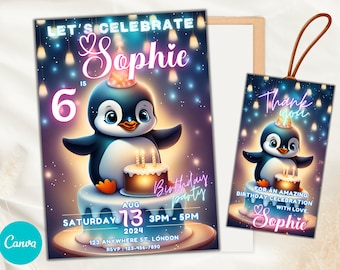 Editable Adorable Penguin Birthday Invitation, Penguin Party Invitation, Penguin DIY Invitation, Penguin Template Invitation, Fun  Invite