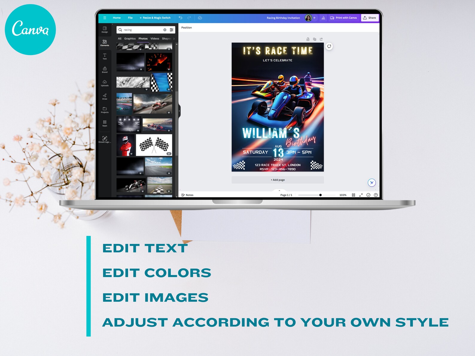 Editable Racing Birthday Invitation, Karting Party Invitation,diy ...