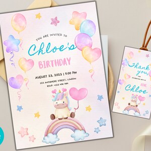 Editable Unicorn Birthday Invitation, Unicorn Party Invitation, DIY Unicorn, Custom Unicorn Invitation, Personalized Unicorn Invitation