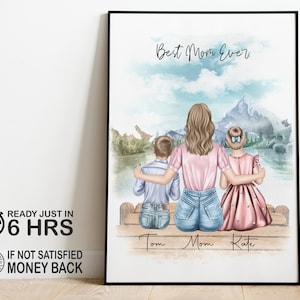 Personalised Mother&#39;s Day Gift, Gift For Mum, Custom Family Gift, Personalized Family Portrait, Family Pet Portrait, Mum Birthday Gift