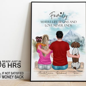 Personalised Family Print, Custom Family Gift, Family Dog Print, Personalized Family Portrait With Pets, Family Print, Christmas Gift
