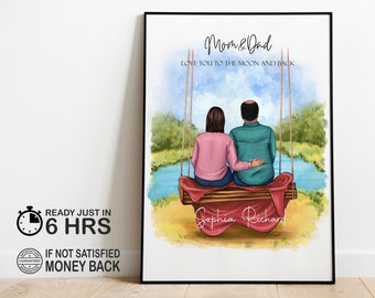 20th Anniversary personalized Gift- Custom Couple Portrait Illustration Drawing, 20th Year Anniversary Card for wife, husband, Couple Gifts