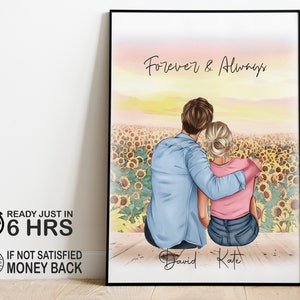 Regalo del Día de San Valentín, Impresión personalizada de pareja, Regalo de parejas, Regalo para ella, Impresión de novia novio, Regalo para él, Regalo de arte de aniversario