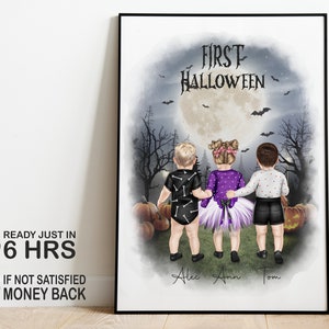Personalized Halloween Family Portrait: Custom Kids & Pets Wall Art