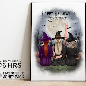 Personalized Halloween Family Portrait Print: Custom Spooky Wall Art
