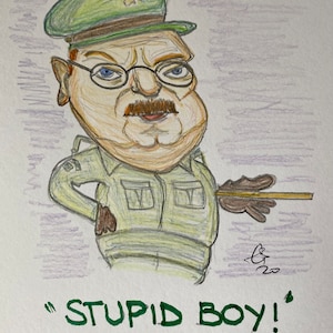 Arthur Lowe as Cpl Mainwaring caricature