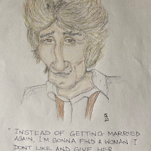 Rod Stewart caricature with humorous quote