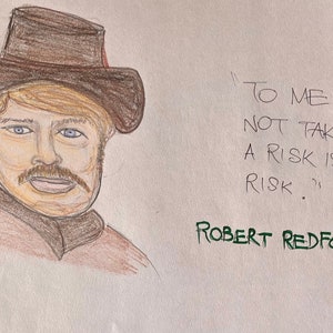 Robert Redford Karikatur und inspirierendes Zitat
