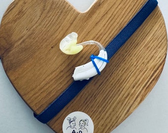 Dark blue non slip hearing aid headband with rubber loops
