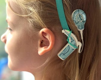 Türkis rutschfeste Hörimplantat Stirnband: Cochlear/Medel + Sticker