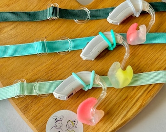 Greenish non-slip hearing aid headbands with rubber loops (Set: 3 units)