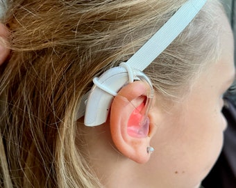 White non slip hearing aid headband with rubber loops