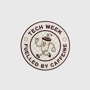 Tech Week, Alimentado por Cafeína Adesivo Brilhante | Adesivos de Teatro