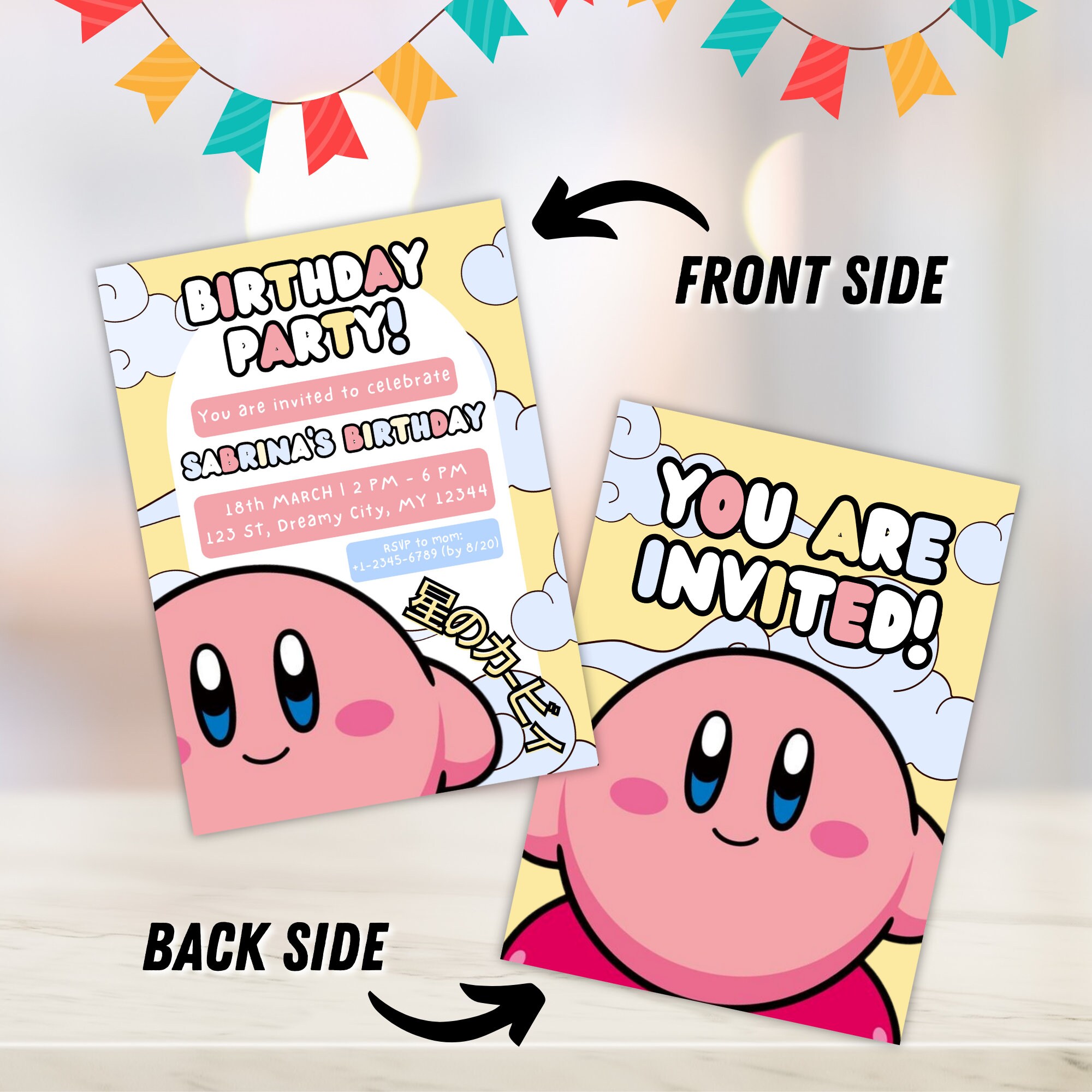 Kirby Editable Birthday Invitation, Kirby Printable Birthday Invitation