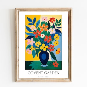 Covent Garden Flower Market Bliss, Set of 2 Mid Century Digital Art Prints Vibrant Flowers, Digital Download image 1