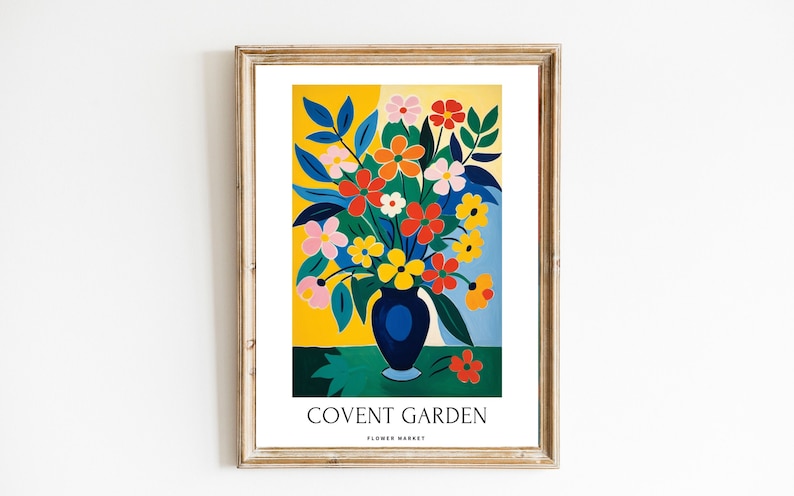 Covent Garden Flower Market Bliss, Set of 2 Mid Century Digital Art Prints Vibrant Flowers, Digital Download image 1