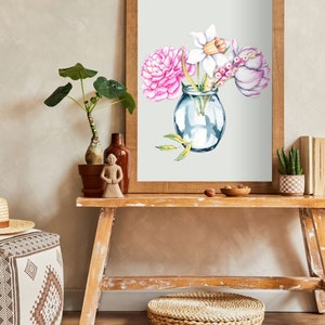 Floral prints, Set of 3 Modern Mid Century digital art, Vibrant flowers in vases prints, digital download image 7