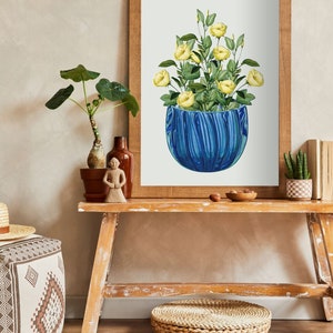 Floral prints, Set of 3 Modern Mid Century digital art, Vibrant flowers in vases prints, digital download image 9