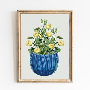 Floral prints, Set of 3 Modern Mid Century digital art, Vibrant flowers in vases prints, digital download image 1