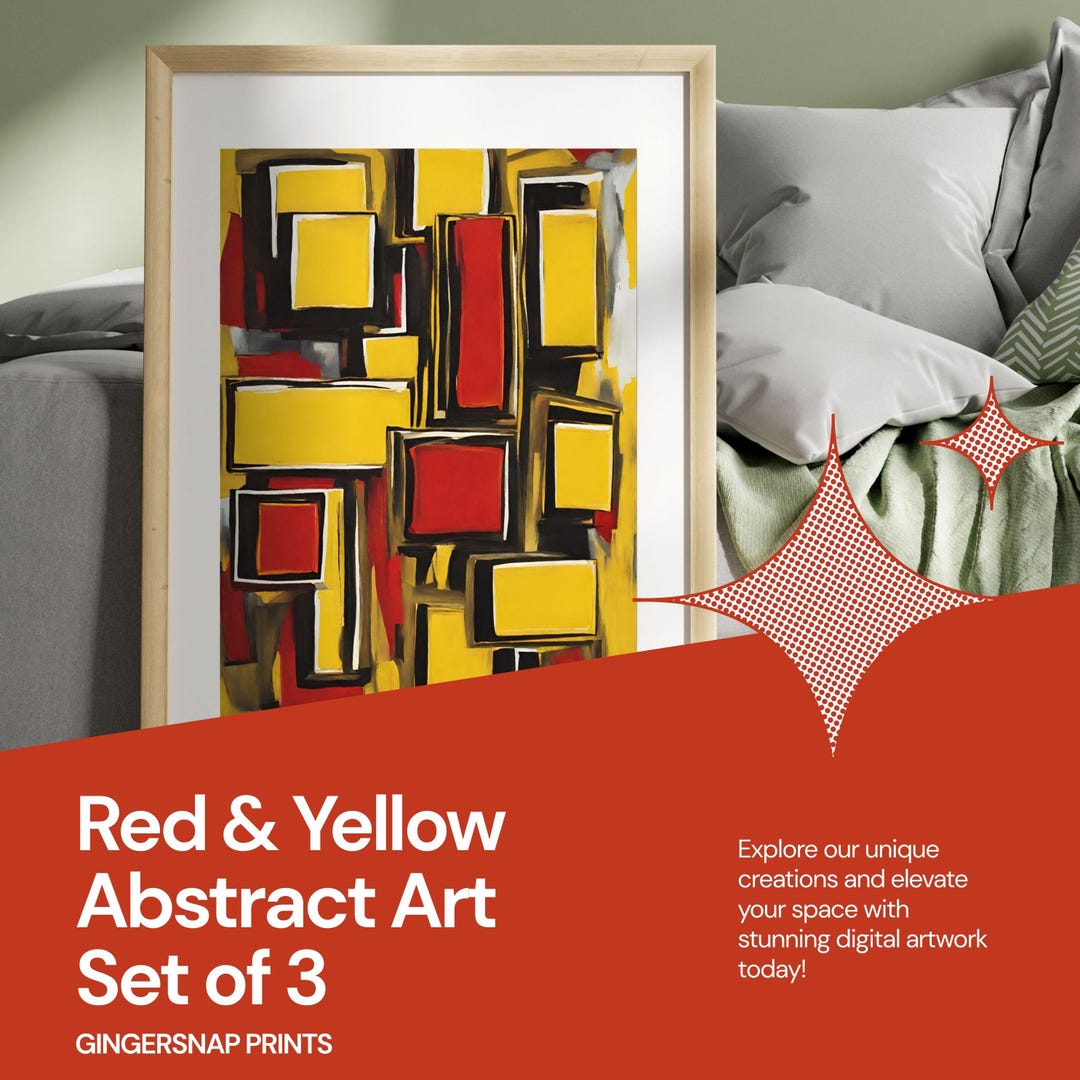 Red & Yellow Abstract Art Print: Expressionist Home Decor (digital ...