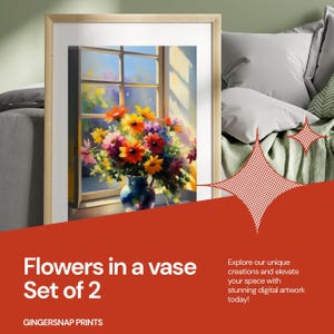 Floral Vase Art Print Set: Mid-Century Modern, Colorful Flowers (Digital Download)